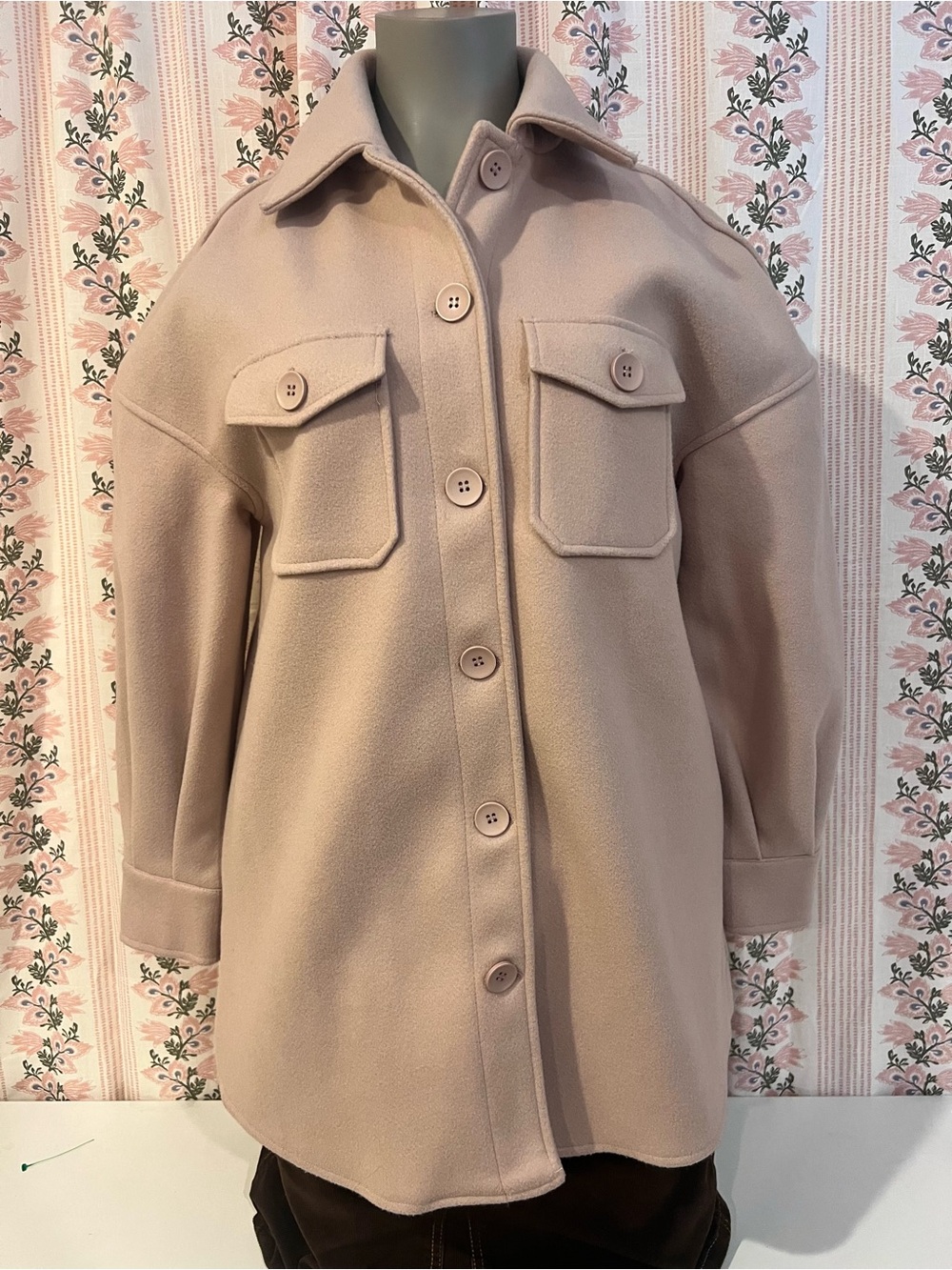 Avec Les Filles Oversized Melange Shacket in Blush Pink  Size XS